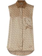 Burberry Sleeveless Two-tone Monogram Print Silk Satin Shirt -