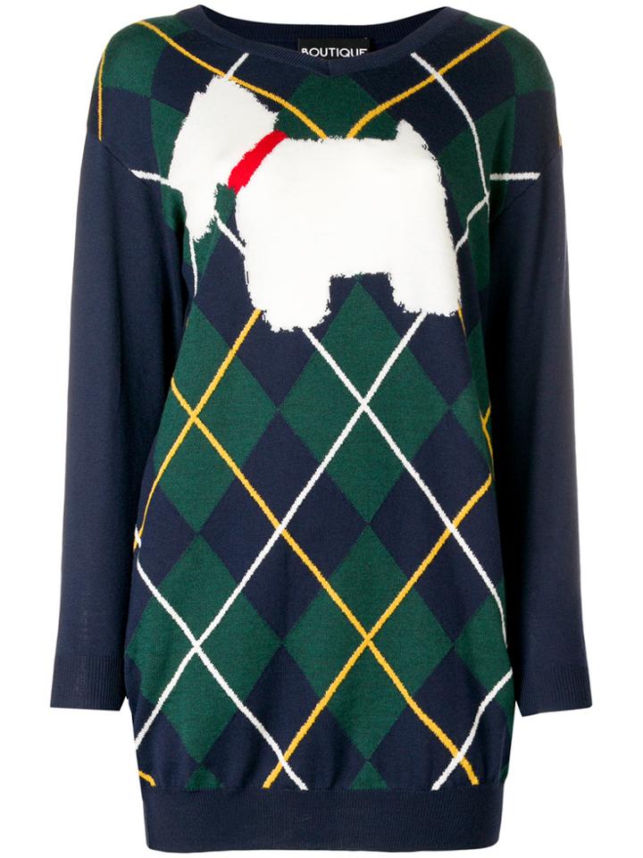 Boutique Moschino Dog Argyle Sweater Dress - Blue