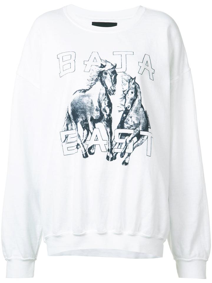 Baja East Horse Print Sweatshirt, Women's, Size: 4, White, Cotton/polyester/modal