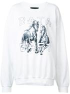 Baja East Horse Print Sweatshirt, Women's, Size: 4, White, Cotton/polyester/modal