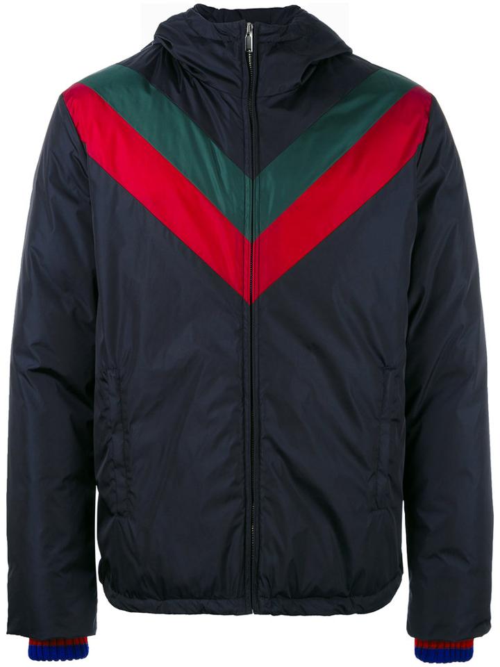 Gucci Web Detail Padded Jacket, Men's, Size: 52, Blue, Polyester/wool