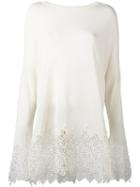 Ermanno Scervino - Embroidered Hem Jumper - Women - Polyester/viscose - 44, White, Polyester/viscose