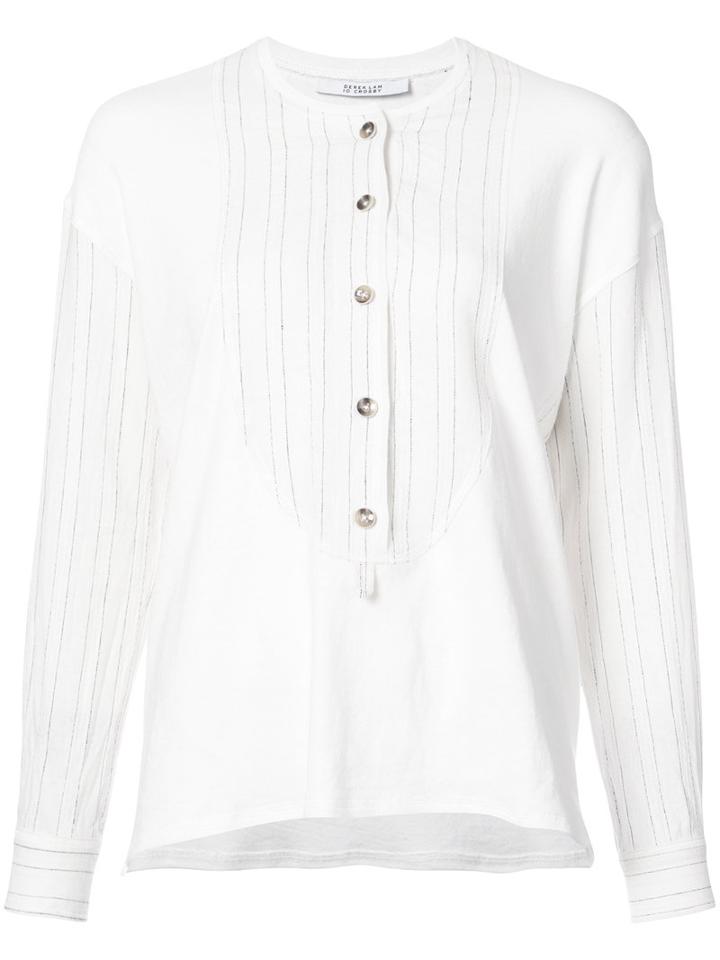 Derek Lam 10 Crosby - Striped Bib Collarless Blouse - Women - Cotton/linen/flax - Xs, White, Cotton/linen/flax