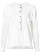 Derek Lam 10 Crosby - Striped Bib Collarless Blouse - Women - Cotton/linen/flax - Xs, White, Cotton/linen/flax