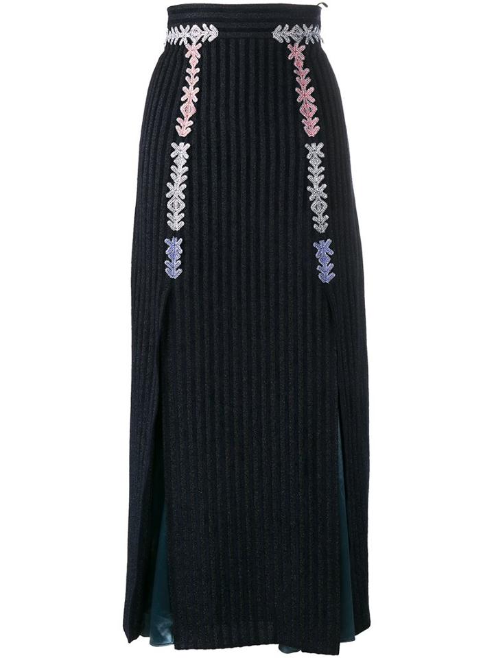 Peter Pilotto Velvet Stripe Midi Skirt, Women's, Size: 8, Blue, Polyamide/ramie/viscose/polyester