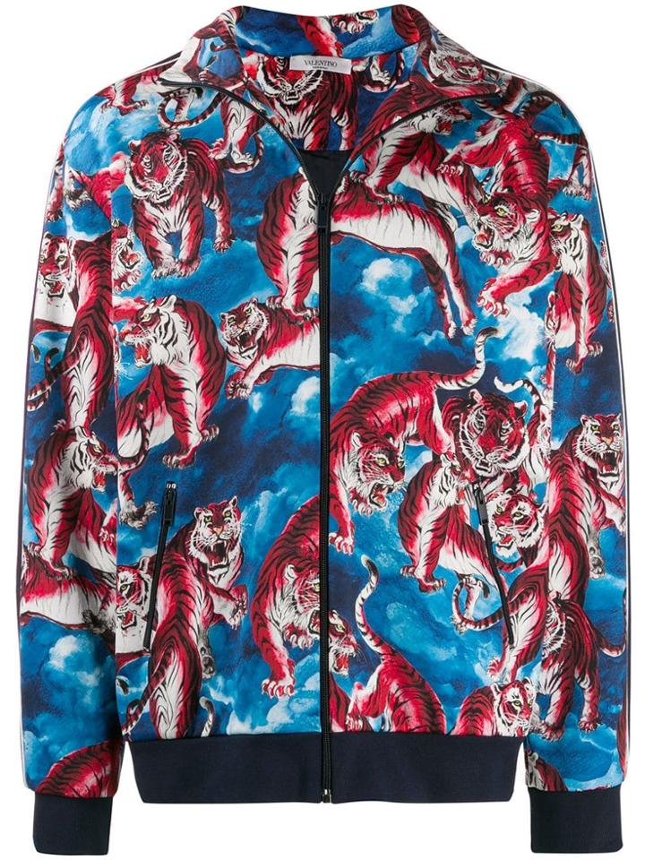 Valentino Tiger Print Zipped Jacket - Blue
