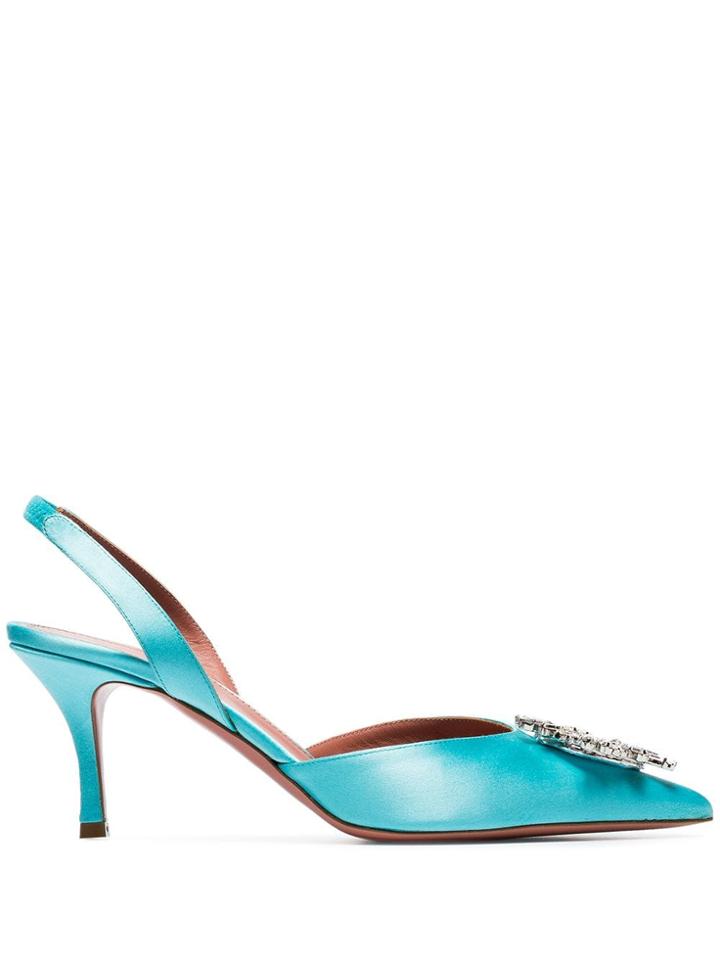 Amina Muaddi Blue Begum 70 Satin Slingback Pumps