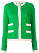 Tory Burch Contrast Trim Cardigan, Women's, Size: Large, Green, Silk/merino
