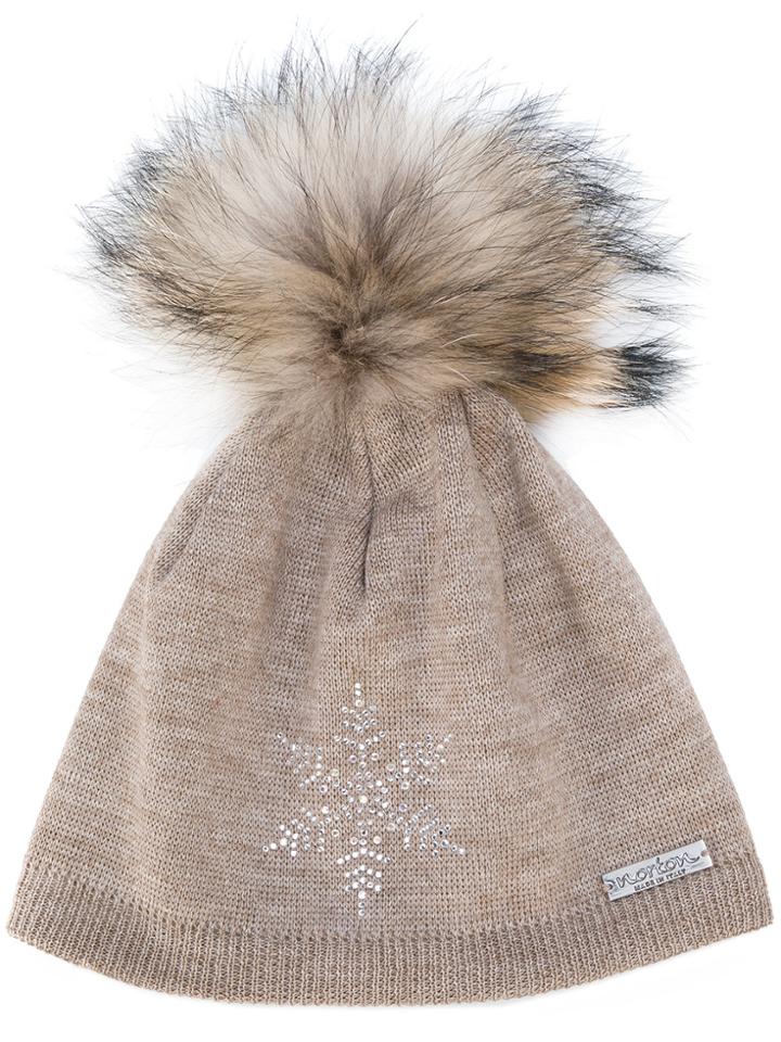 Norton Racoon Fur Pom Pom Hat - Brown