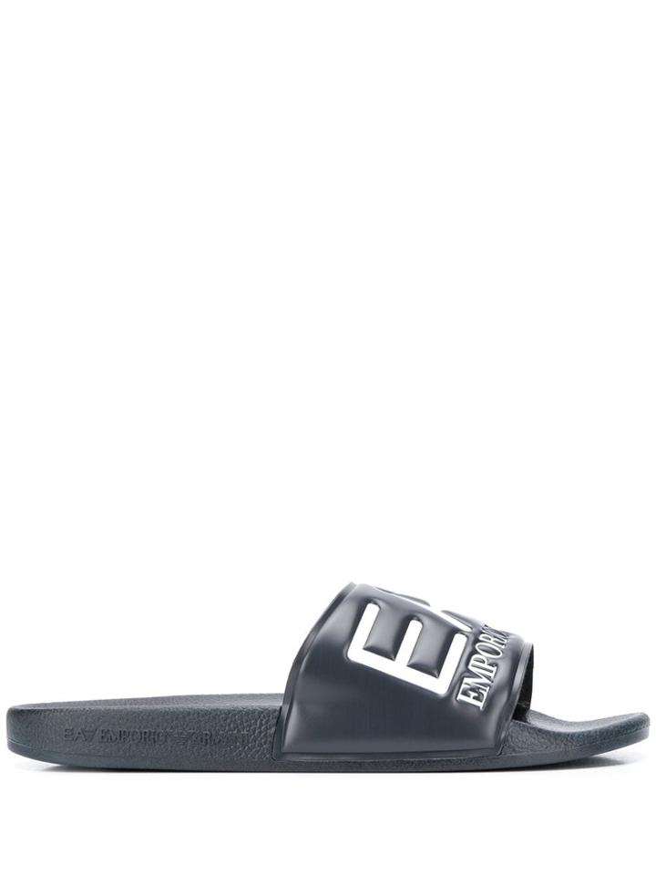 Ea7 Emporio Armani Logo Embossed Slides - Blue