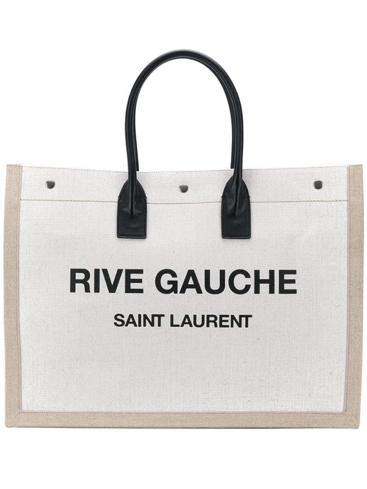 Saint Laurent Logo Print Tote Bag - Neutrals