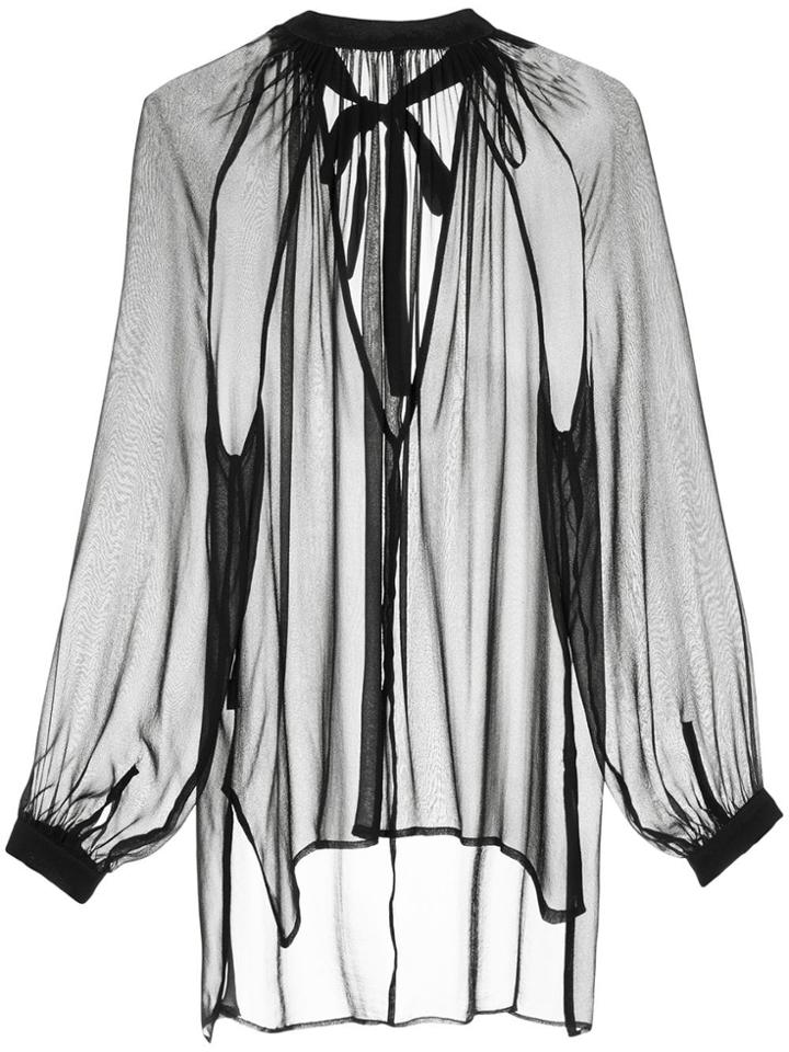 Taylor Sheer Panel Silk Top - Black