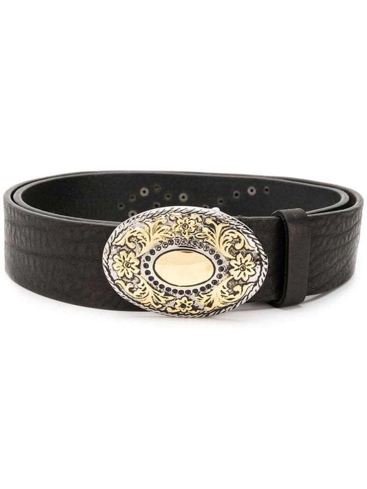 Eleventy Embellished Plaque Belt - Black