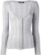 Balmain Striped Cardigan, Women's, Size: 34, Grey, Wool