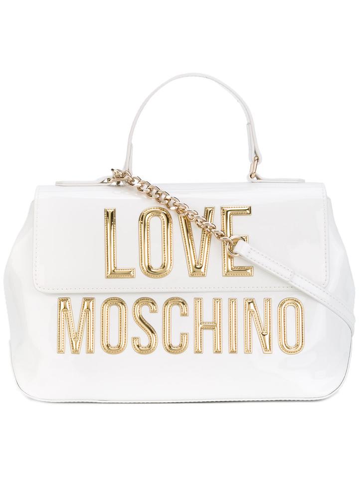 Love Moschino Metallic Logo Fold-over Tote, Women's, White, Polyurethane