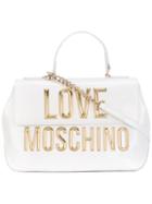 Love Moschino Metallic Logo Fold-over Tote, Women's, White, Polyurethane
