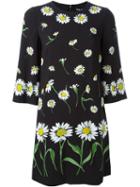 Dolce & Gabbana Daisy Print Dress, Women's, Size: 44, Black, Silk/spandex/elastane/viscose