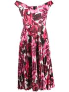 Prada Off-the-shoulder Floral Print Dress - Pink