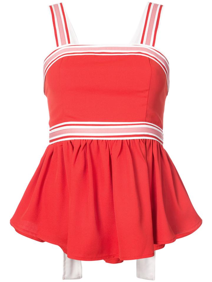 C/meo Striped Detail Peplum Top - Red