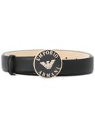 Emporio Armani Enameled Buckle Belt - Black