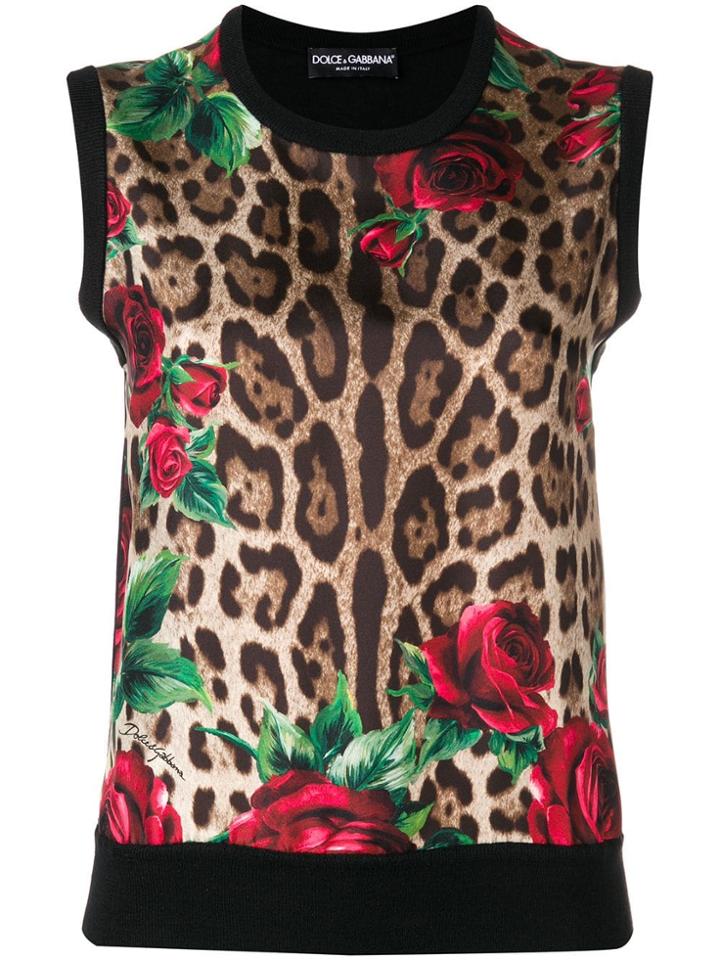 Dolce & Gabbana Sleeveless Printed Knit Top - Black