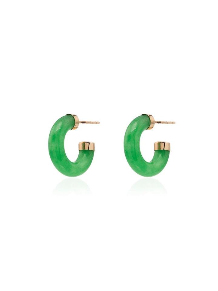 Loren Stewart 14kt Gold Jade Mini Hoops - Green