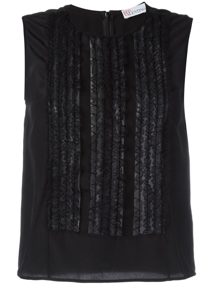 Red Valentino Ruffled Panel Tank, Women's, Size: 42, Black, Silk/polyamide