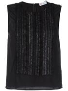 Red Valentino Ruffled Panel Tank, Women's, Size: 42, Black, Silk/polyamide