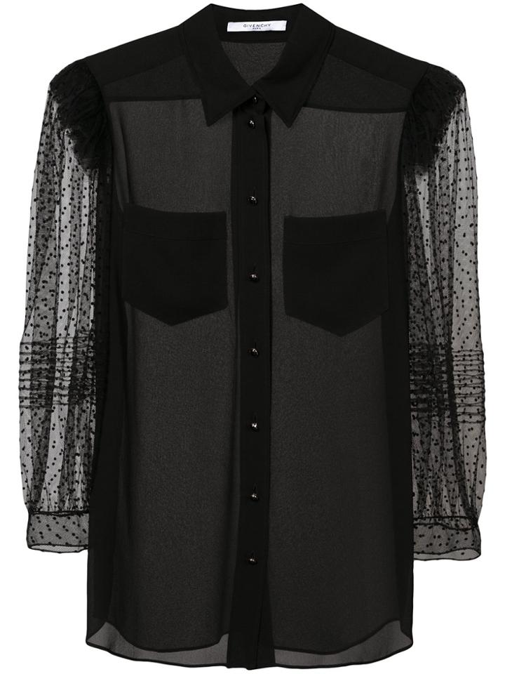 Givenchy Sheer Point D'esprit Sleeve Shirt - Black