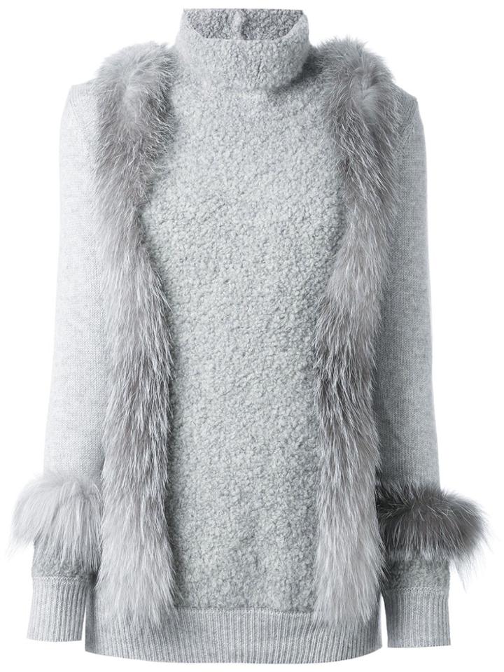 Agnona Cashmere Fur-trimmed Sweater - Grey