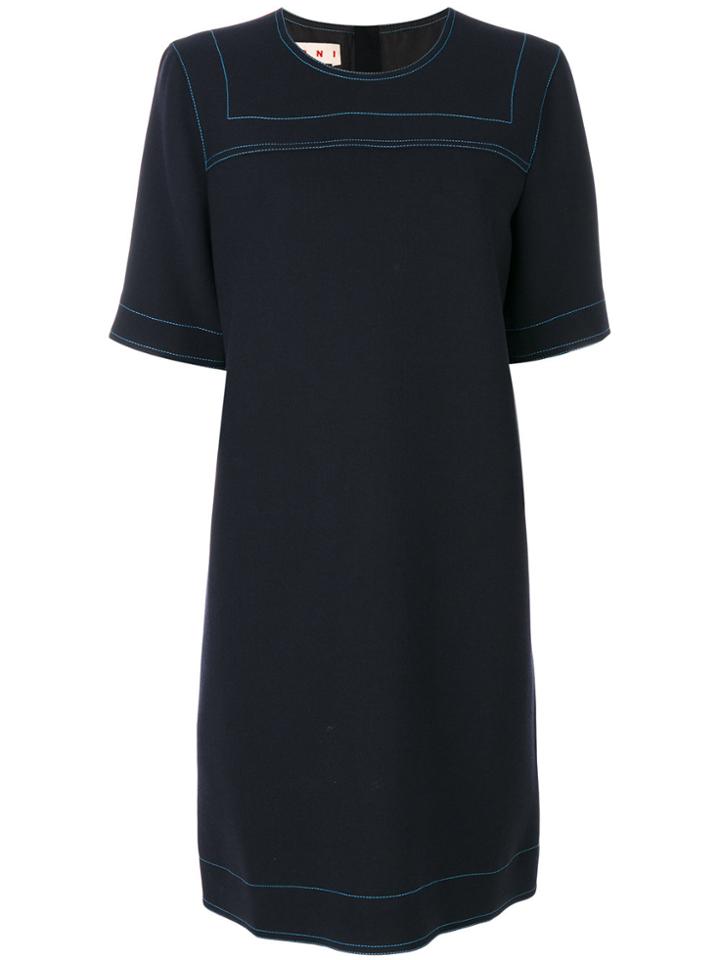 Marni Contrast Stitch Shift Dress - Blue