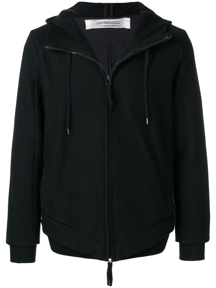 Individual Sentiments Woven Zip Front Hoodie - Black