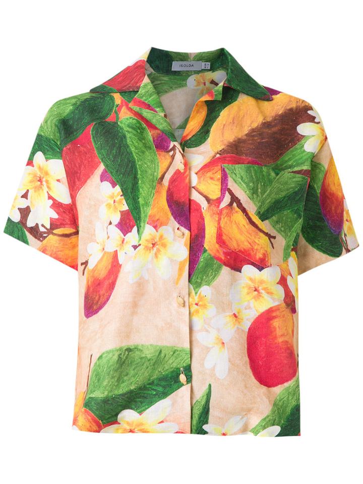 Isolda - Short Sleeves Mango (orange) Blouse - Women - Linen/flax - 42, Linen/flax