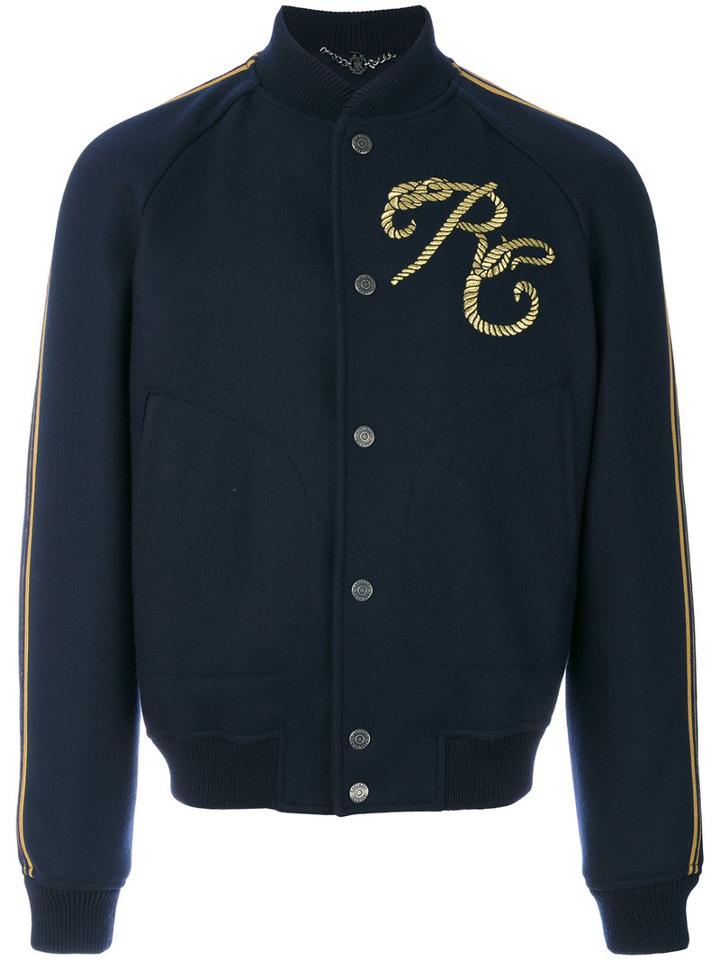 Roberto Cavalli - Embroidered Varsity Jacket - Men - Cotton/nylon/polyester/metallized Polyester - 52, Blue, Cotton/nylon/polyester/metallized Polyester