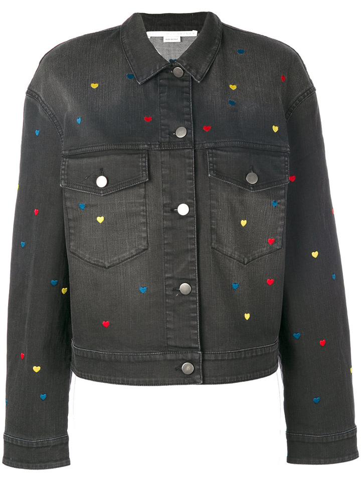 Stella Mccartney - Denim Heart Embroidery Jacket - Women - Cotton/polyester/spandex/elastane - 40, Black, Cotton/polyester/spandex/elastane