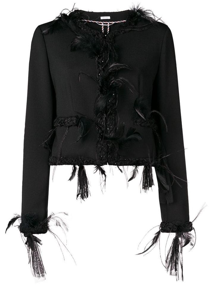 Thom Browne Raw Edge Appliqué Cardigan Jacket - Black