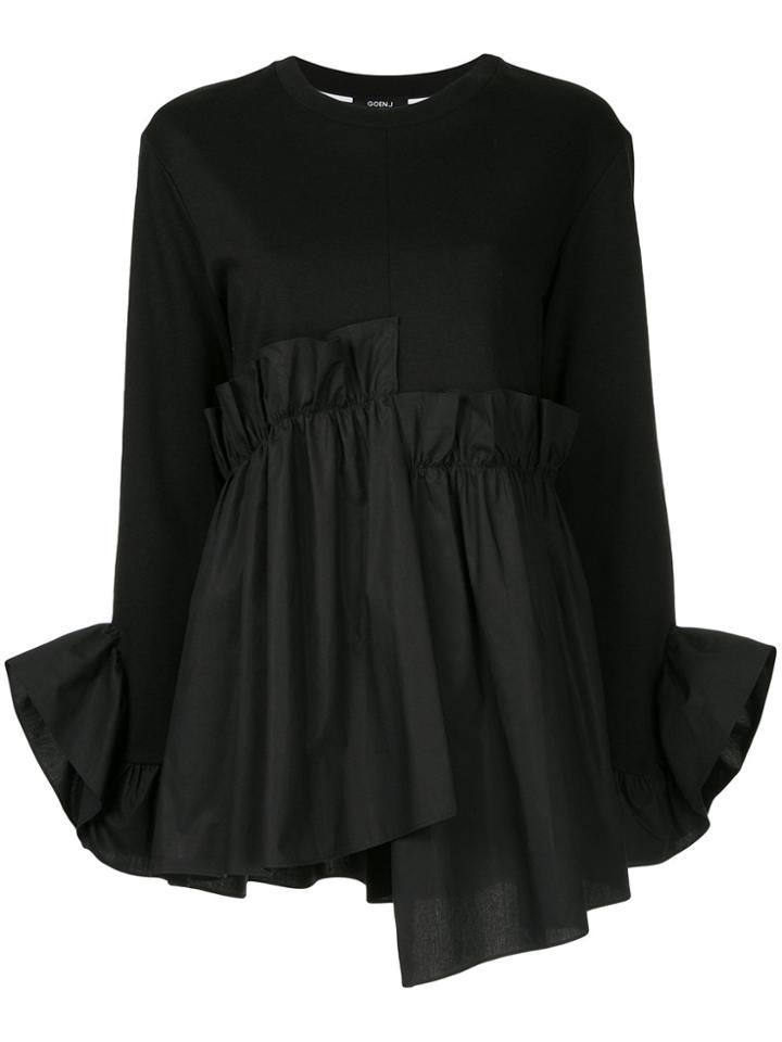 Goen.j Gathered Asymmetric Jersey And Poplin Top - Black