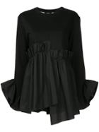 Goen.j Gathered Asymmetric Jersey And Poplin Top - Black