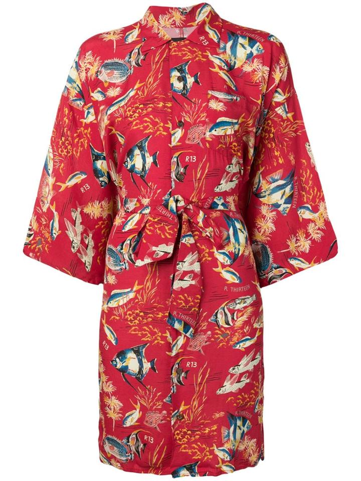 R13 Fish Print Kimono Dress - Red