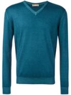 Cruciani V Neck Sweatshirt, Men's, Size: 48, Blue, Wool
