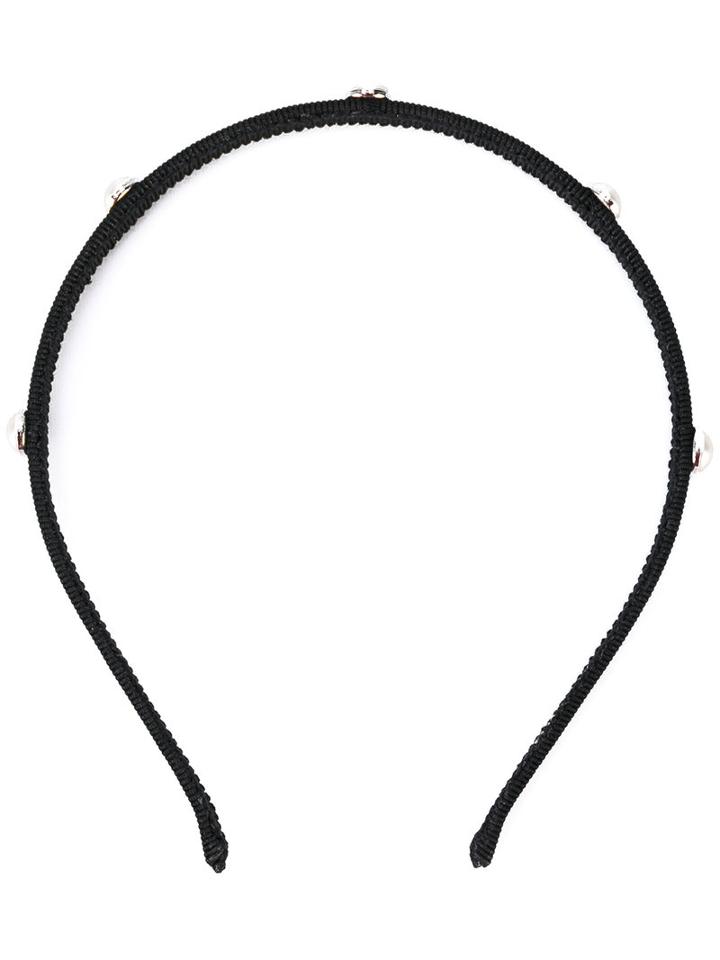 Salvatore Ferragamo - Pearl Embellished Hairband - Women - Cotton/brass/glass - One Size, Black, Cotton/brass/glass