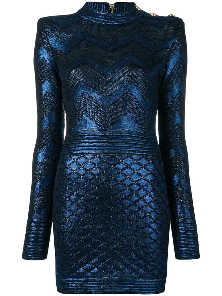 Balmain Shiny Mini Dress - Blue