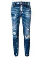 Dsquared2 Cool Girl Cropped Distressed Jeans, Size: 36, Cotton/polyester