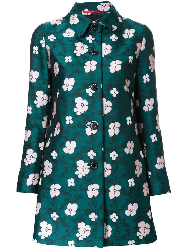 Loveless Floral Print Mid Coat, Women's, Size: 34, Green, Polyester