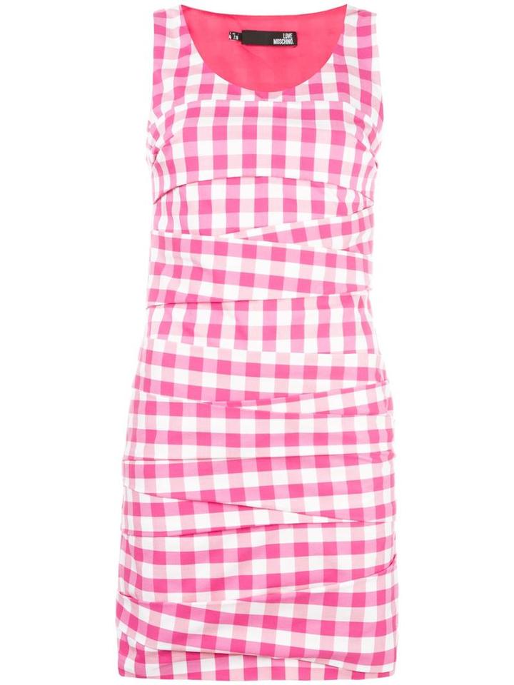 Love Moschino Gingham Check Mini Dress, Women's, Size: 38, Pink/purple, Cotton/polyamide/spandex/elastane/cotton