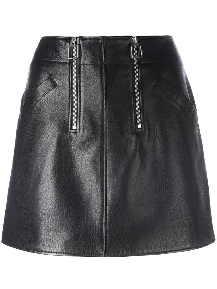 Courrèges Zipped Detailing A-line Skirt, Women's, Size: 40, Black, Lamb Skin/cotton/cupro