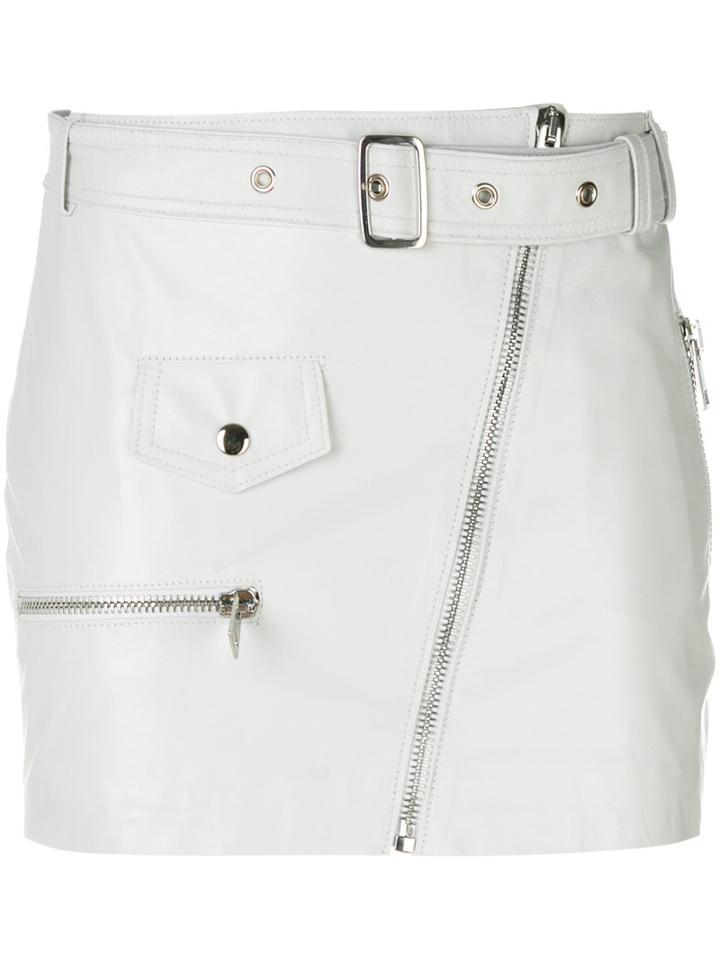 Manokhi - Belted Short Skirt - Women - Lamb Skin/polyester/viscose - 34, White, Lamb Skin/polyester/viscose