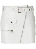 Manokhi - Belted Short Skirt - Women - Lamb Skin/polyester/viscose - 34, White, Lamb Skin/polyester/viscose