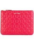 Comme Des Garçons Wallet Embossed Zipped Clutch, Adult Unisex, Red, Calf Leather