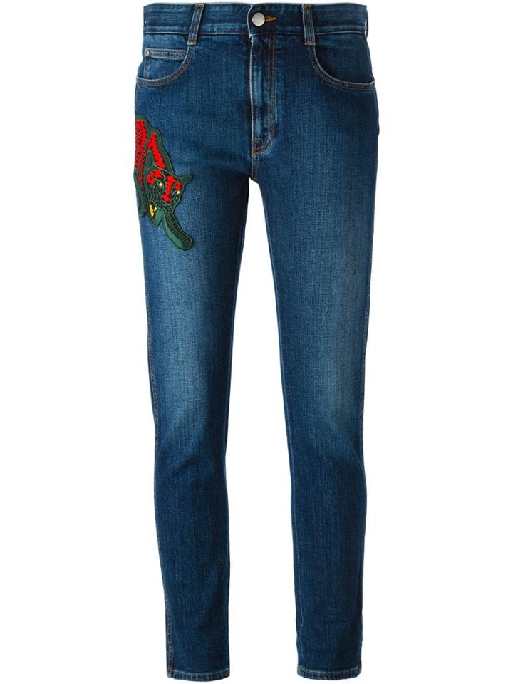Stella Mccartney Animal Appliqué Jeans, Women's, Size: 25, Blue, Cotton/spandex/elastane